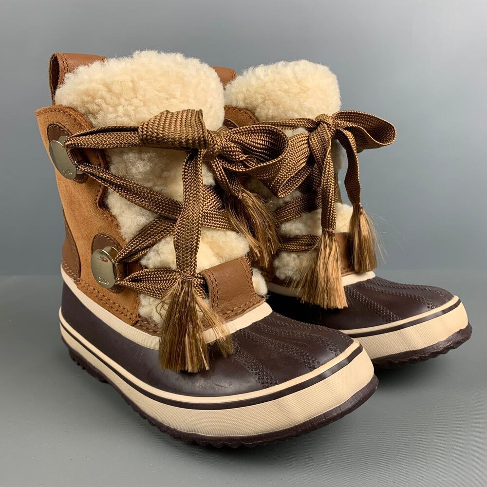CHLOE Size 6.5 Beige Brown Suede Mixed Materials Boots